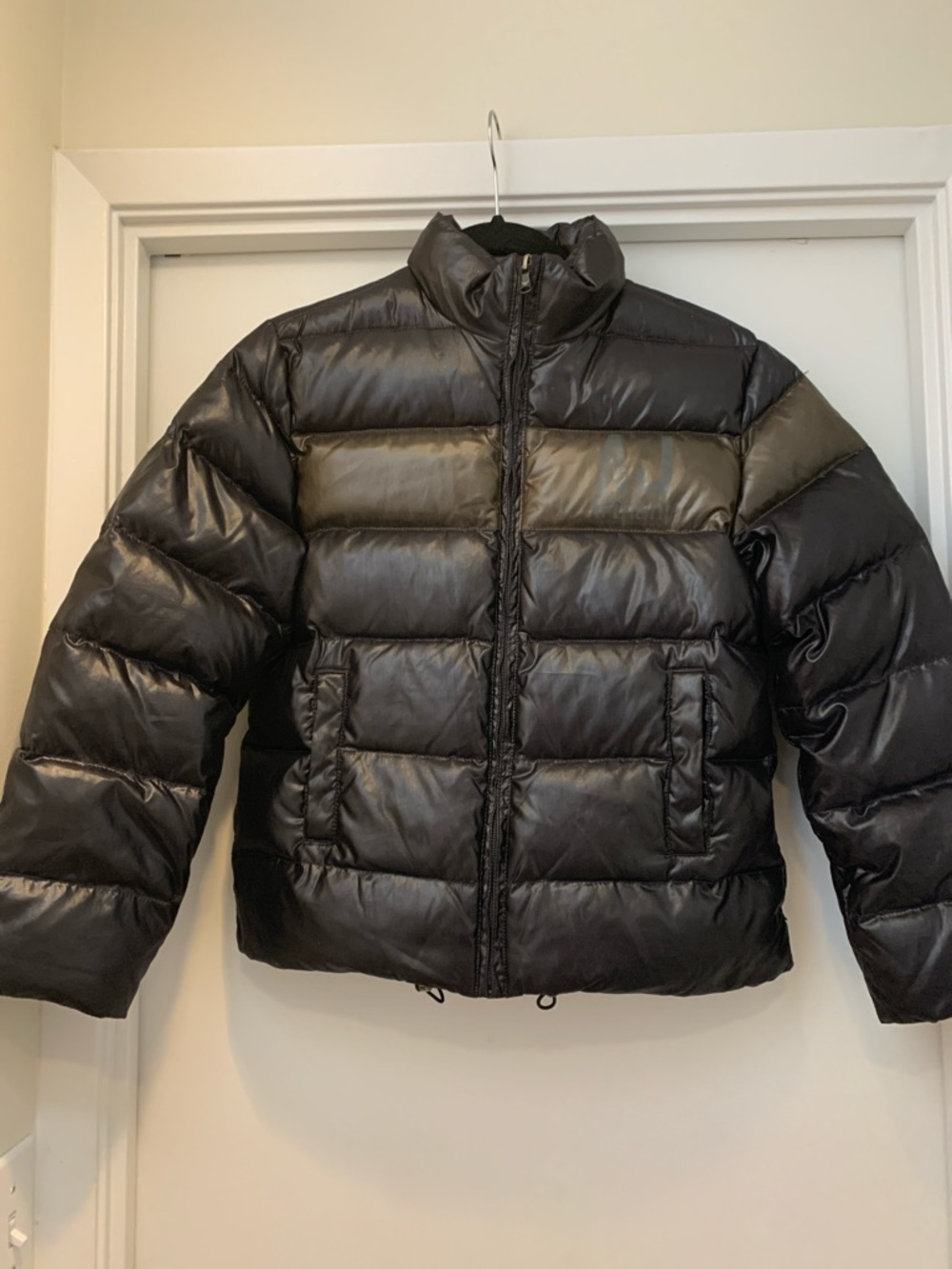 Teens Armani  Black Quilted Puffer Jacket with hoodie attached